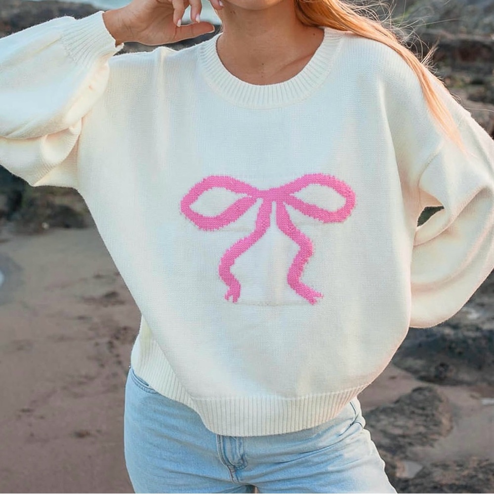 PINK BOW SWEATER LOOSE FIT OVERSIZE SWEATSHIRT FIT TOP SIZE LARGE NWT